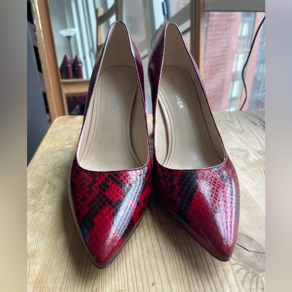 Marc Fisher Red Snakeskin Viviene Block Heel Pumps - Picture 7 of 16